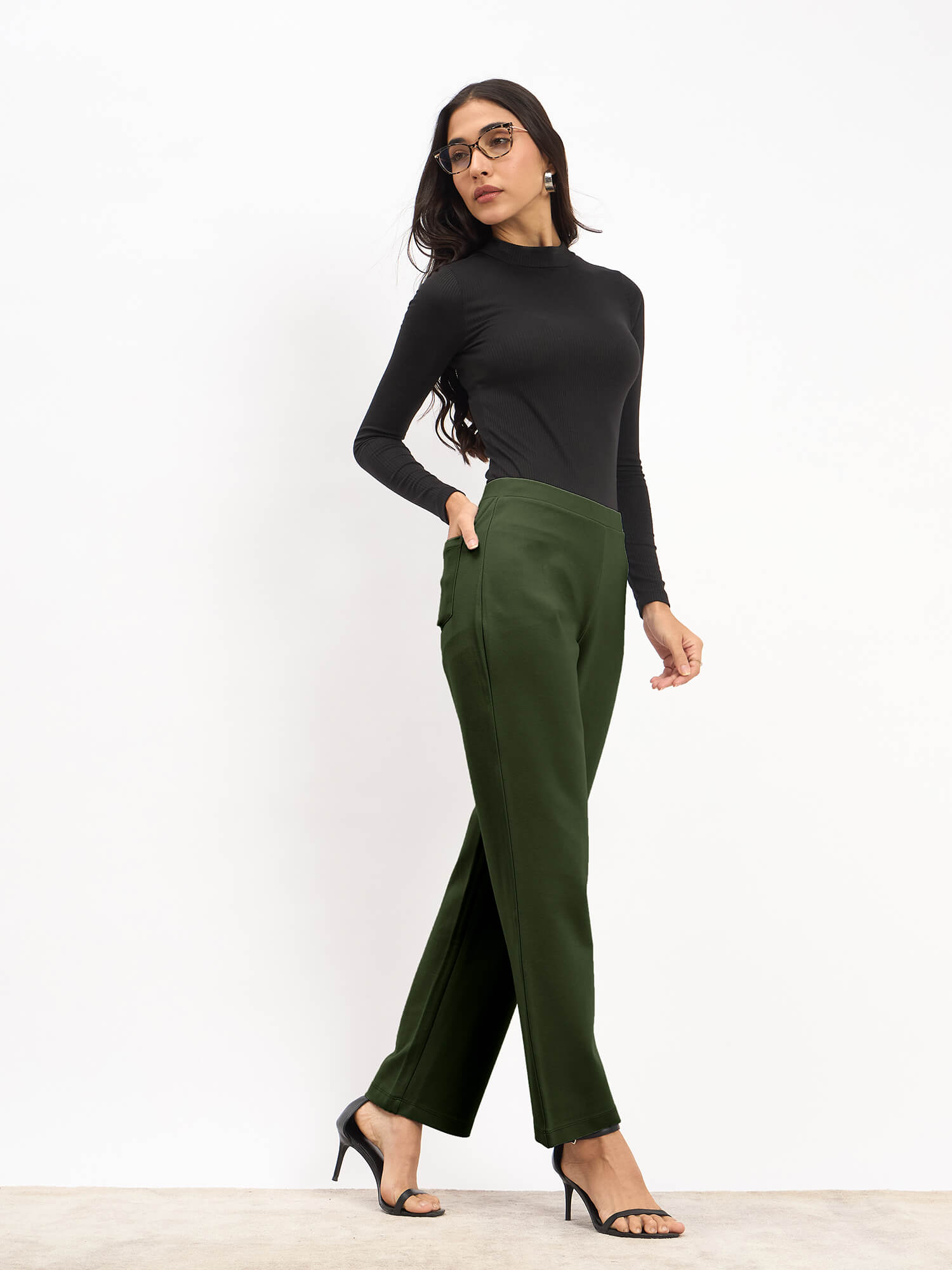 Airy Pull On Straight Jeggings - Olive Green