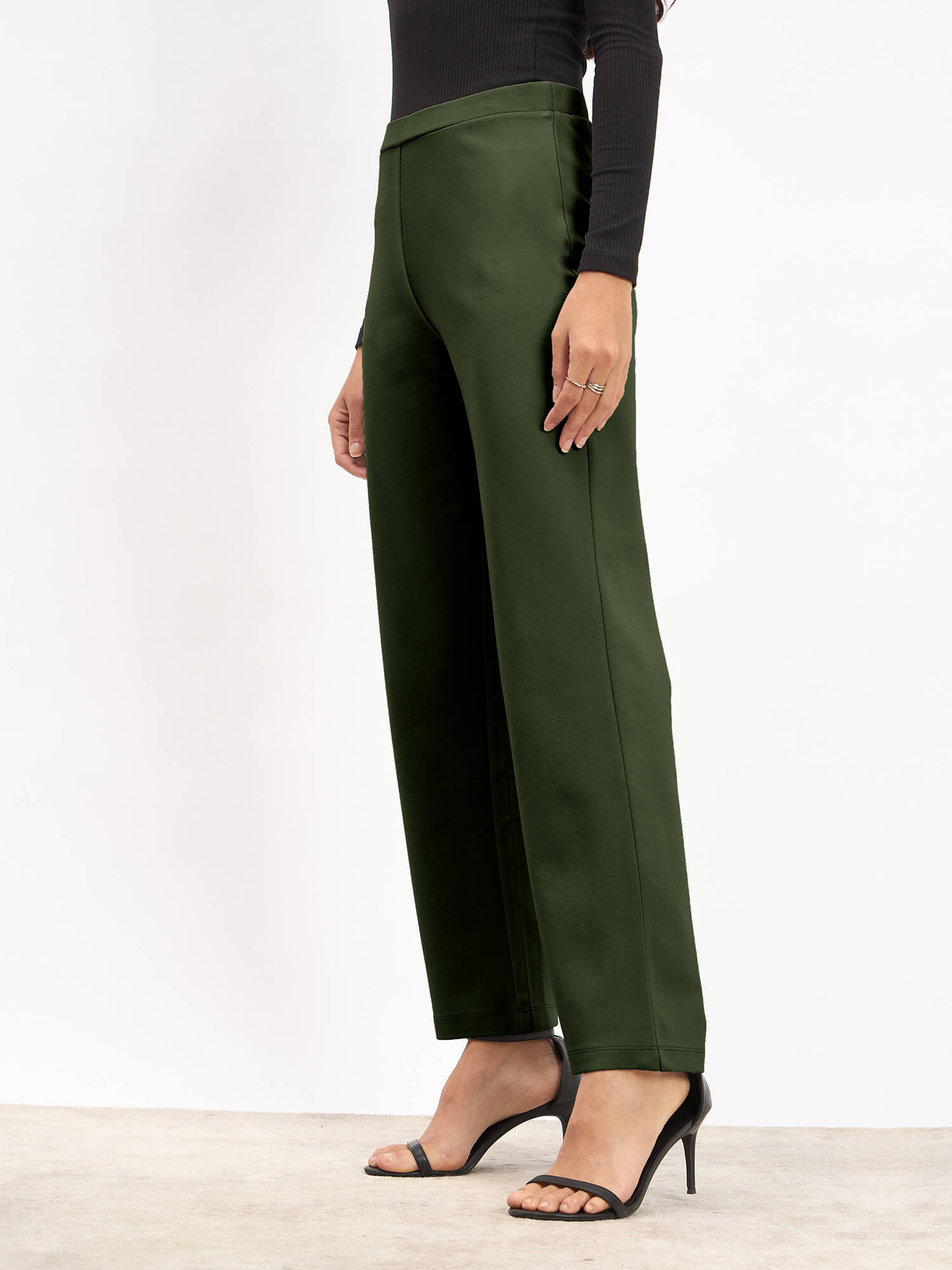 Airy Pull On Straight Jeggings - Olive Green