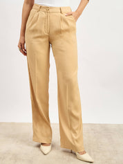 Sway Mid Rise Pleated Front Pants - Beige