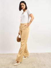 Sway Mid Rise Pleated Front Pants - Beige