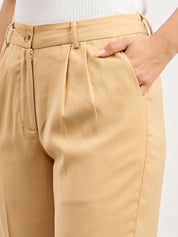 Sway Mid Rise Pleated Front Pants - Beige