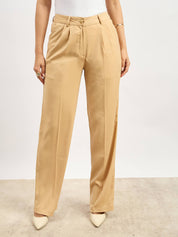 Sway Mid Rise Pleated Front Pants - Beige