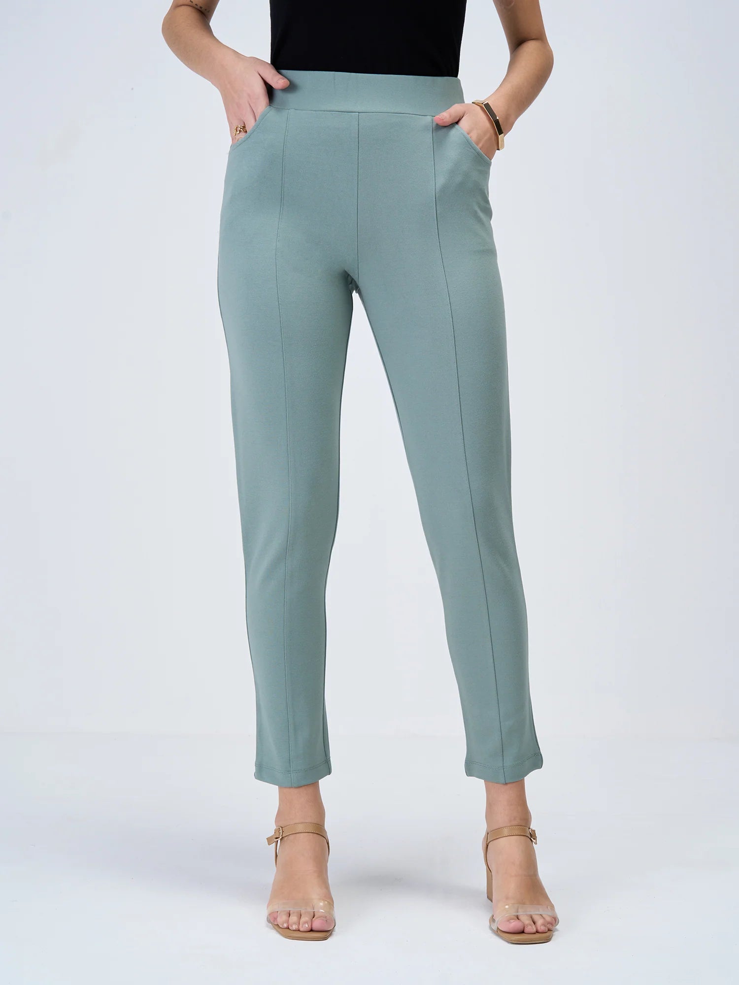 Flex-Sage Green Pull On Slim Jeggings-Sage Green - SALT Attire