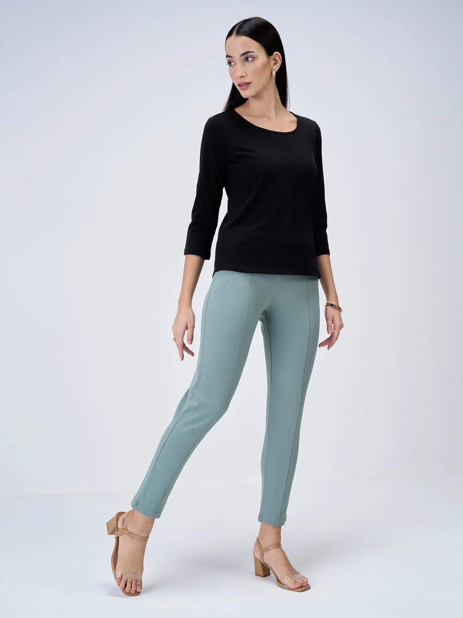 Flex-Sage Green Pull On Slim Jeggings-Sage Green - SALT Attire