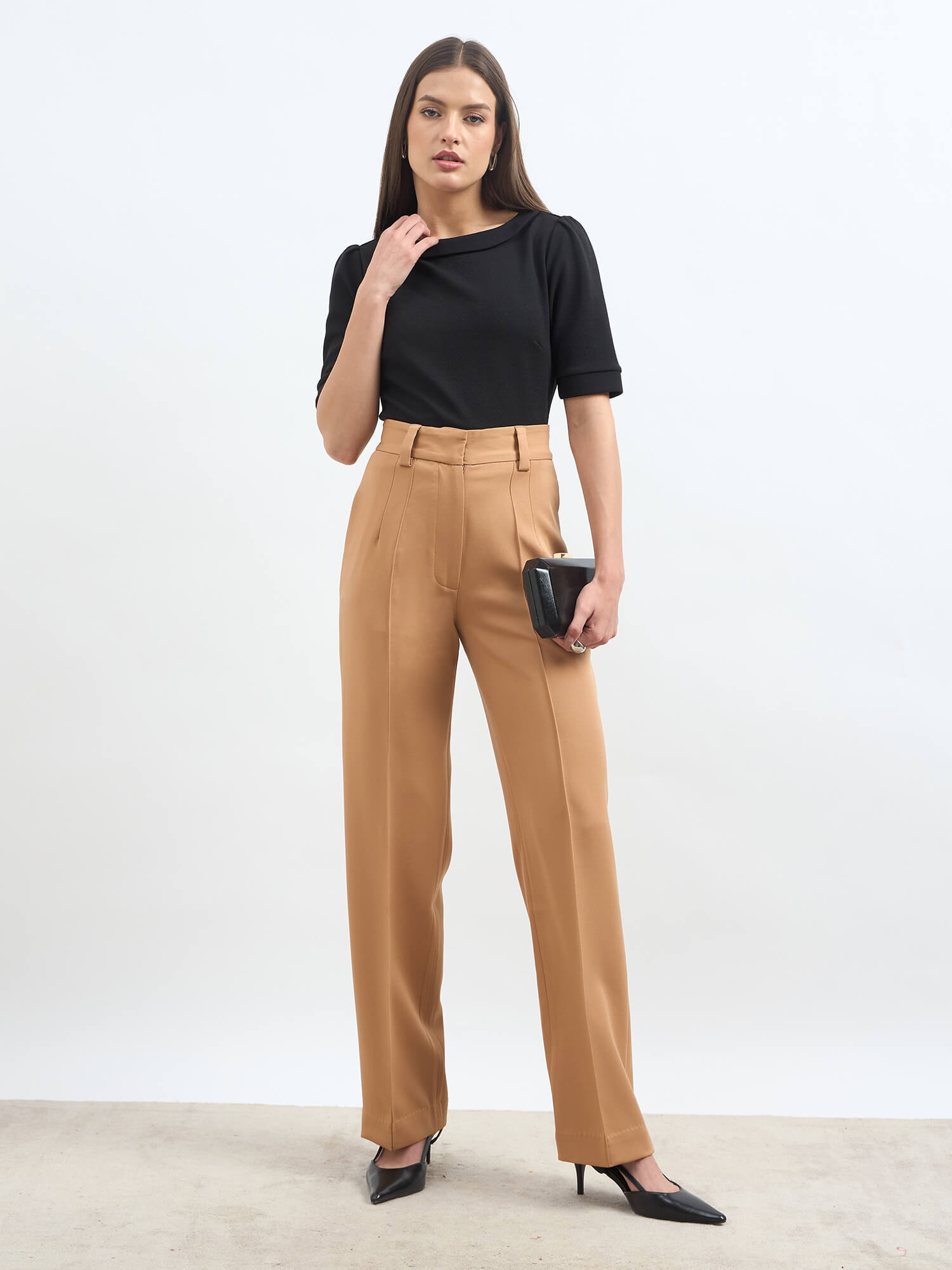 Quaint Straight High Rise Pants - Latte Brown