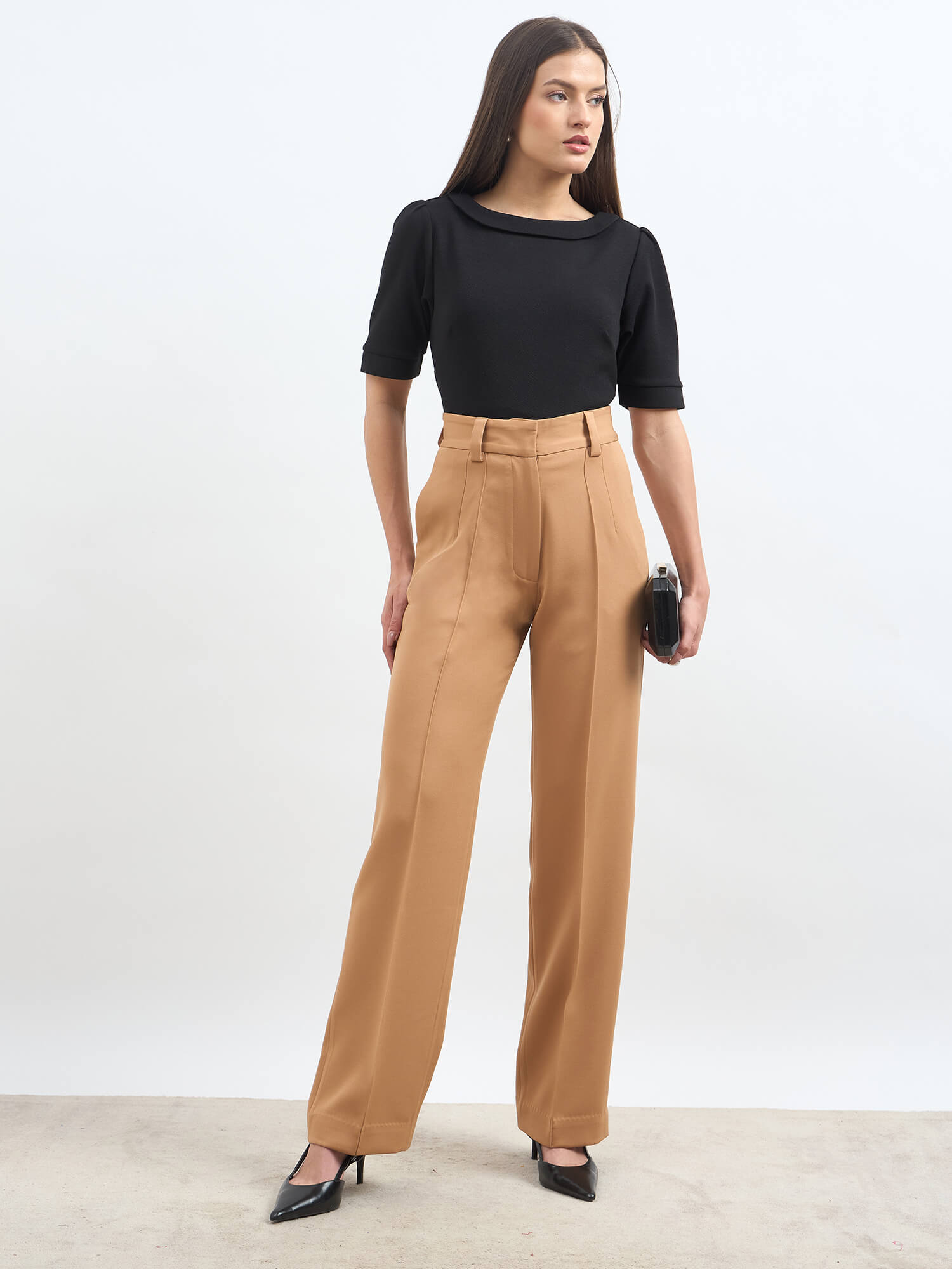Quaint Straight High Rise Pants - Latte Brown