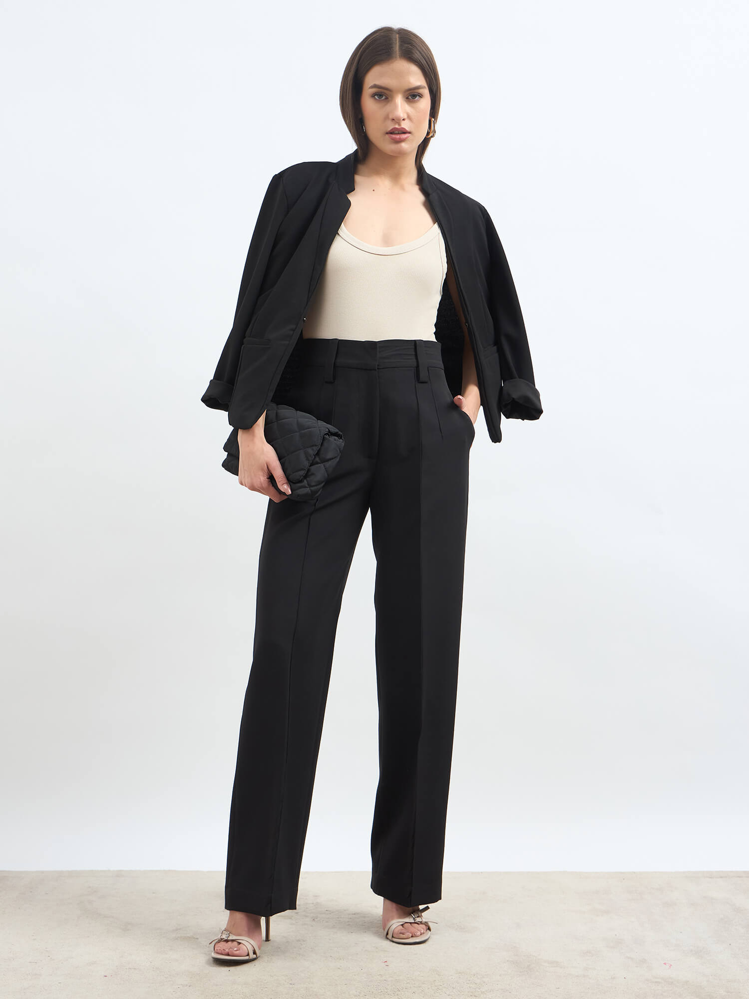 Quaint Straight High Rise Pants-Black