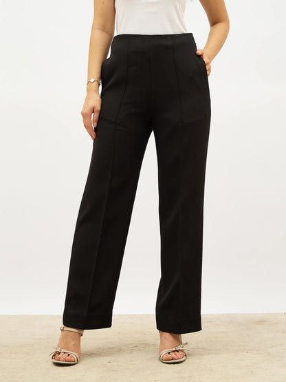Determined High Rise Straight Trousers-Black
