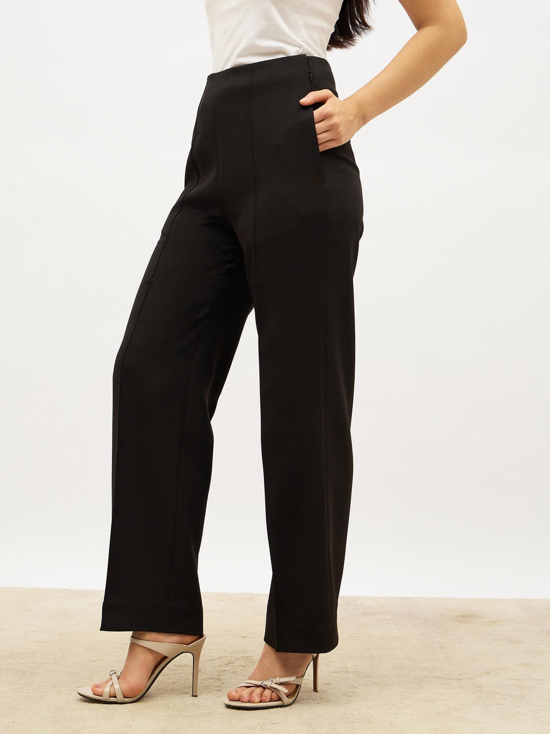 Determined High Rise Straight Trousers-Ink-Black