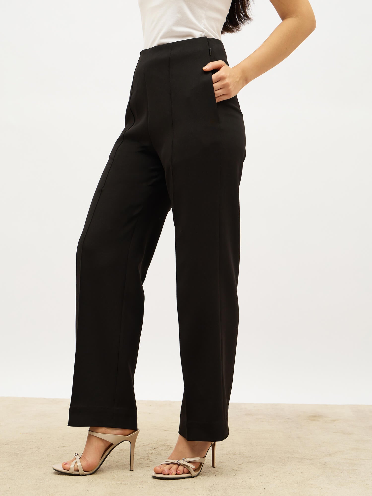 Determined High Rise Straight Trousers-Ink-Black