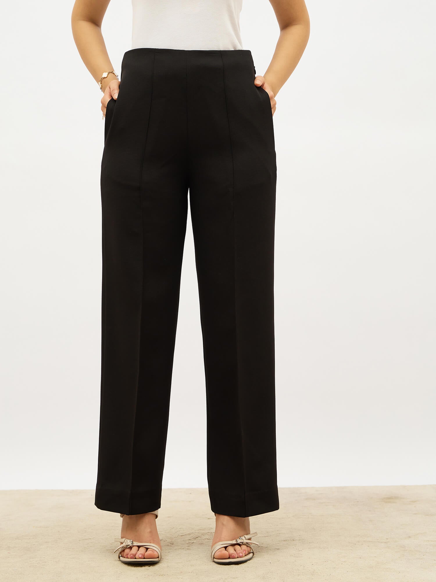 Determined High Rise Straight Trousers-Ink-Black