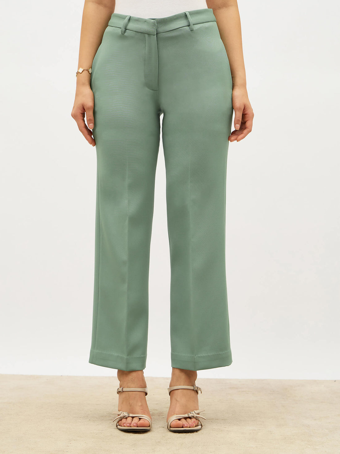Tirana Mid Rise Straight Trousers-Matcha Green