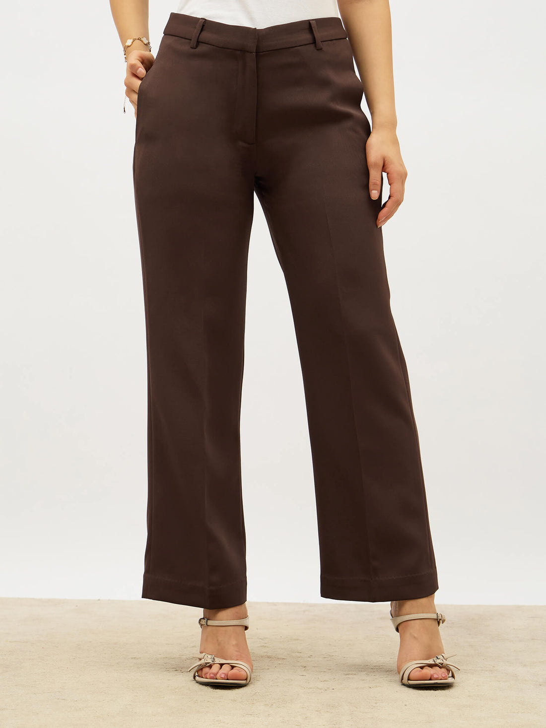 Tirana Mid Rise Straight Trousers-Chocolate Brown