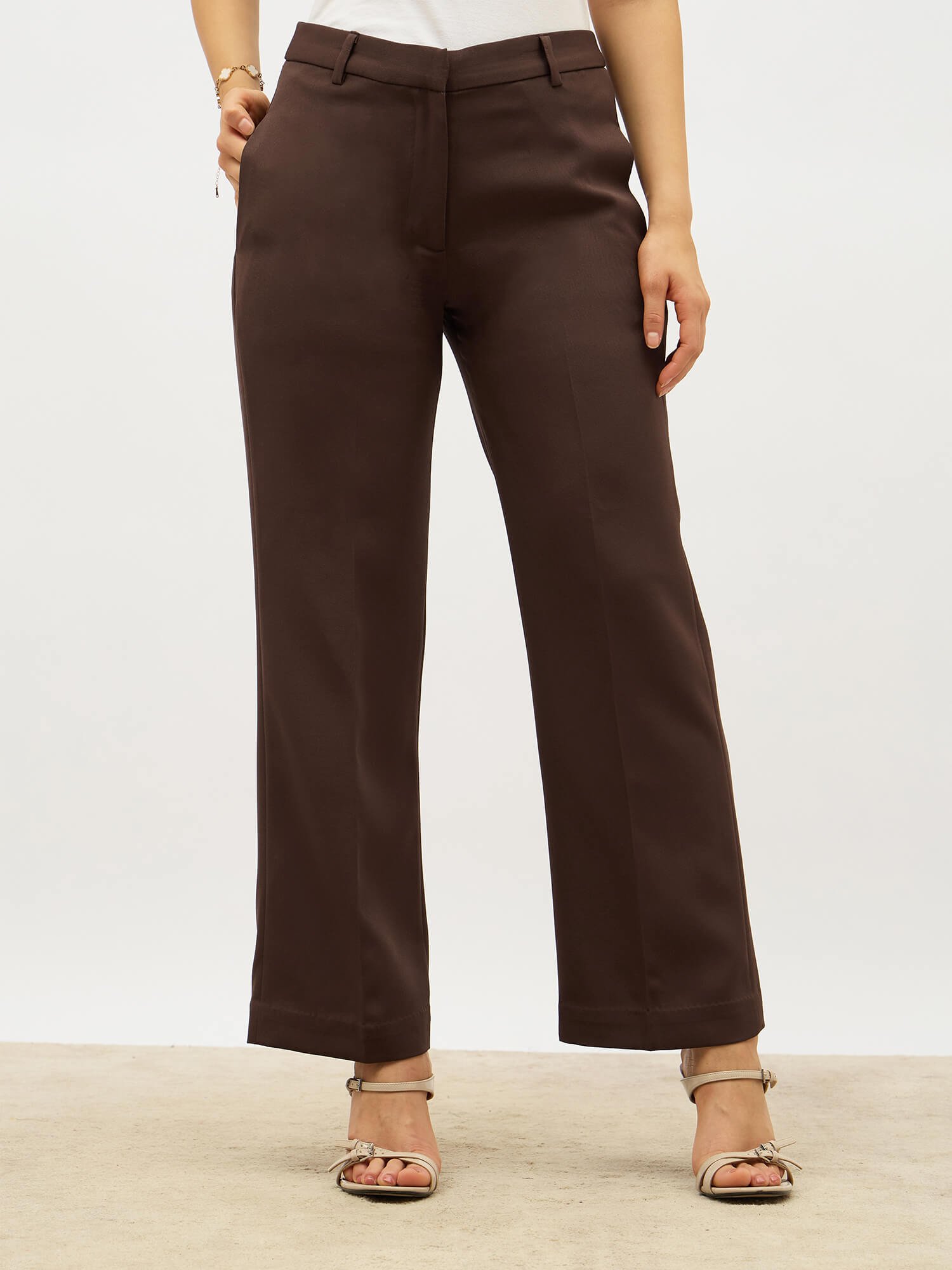 Tirana Mid Rise Straight Trousers-Chocolate Brown
