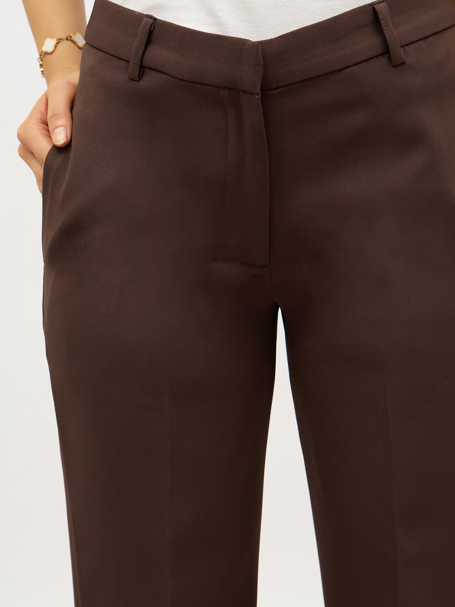 Tirana Mid Rise Straight Trousers-Chocolate Brown