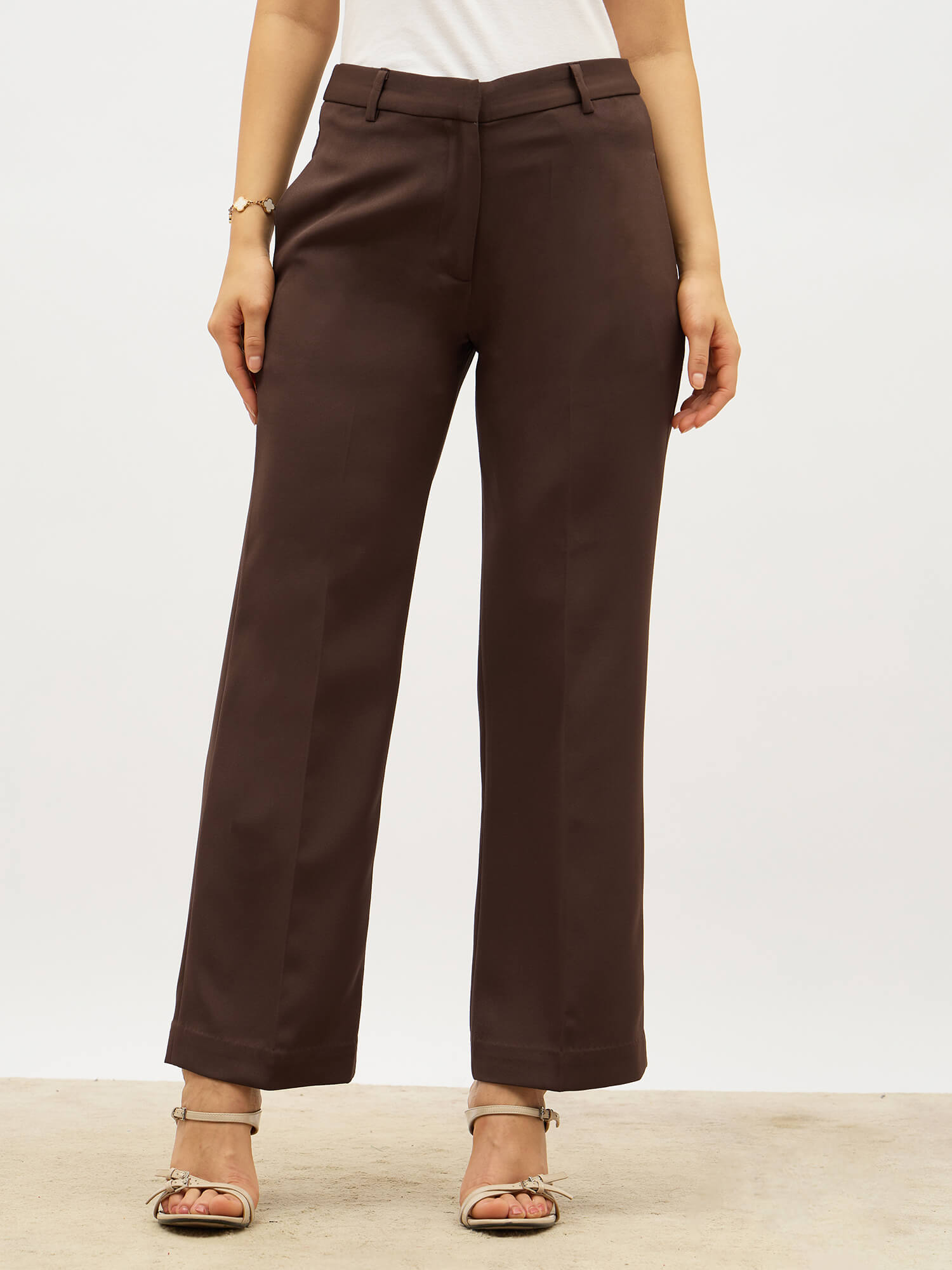 Tirana Mid Rise Straight Trousers-Chocolate Brown