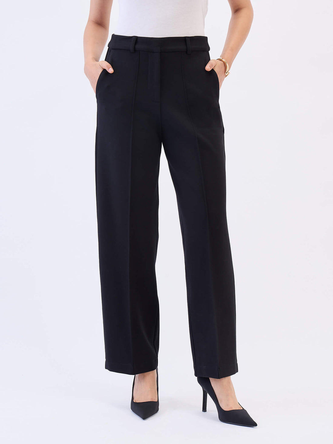 Effortless Straight Ponte Pants-Black