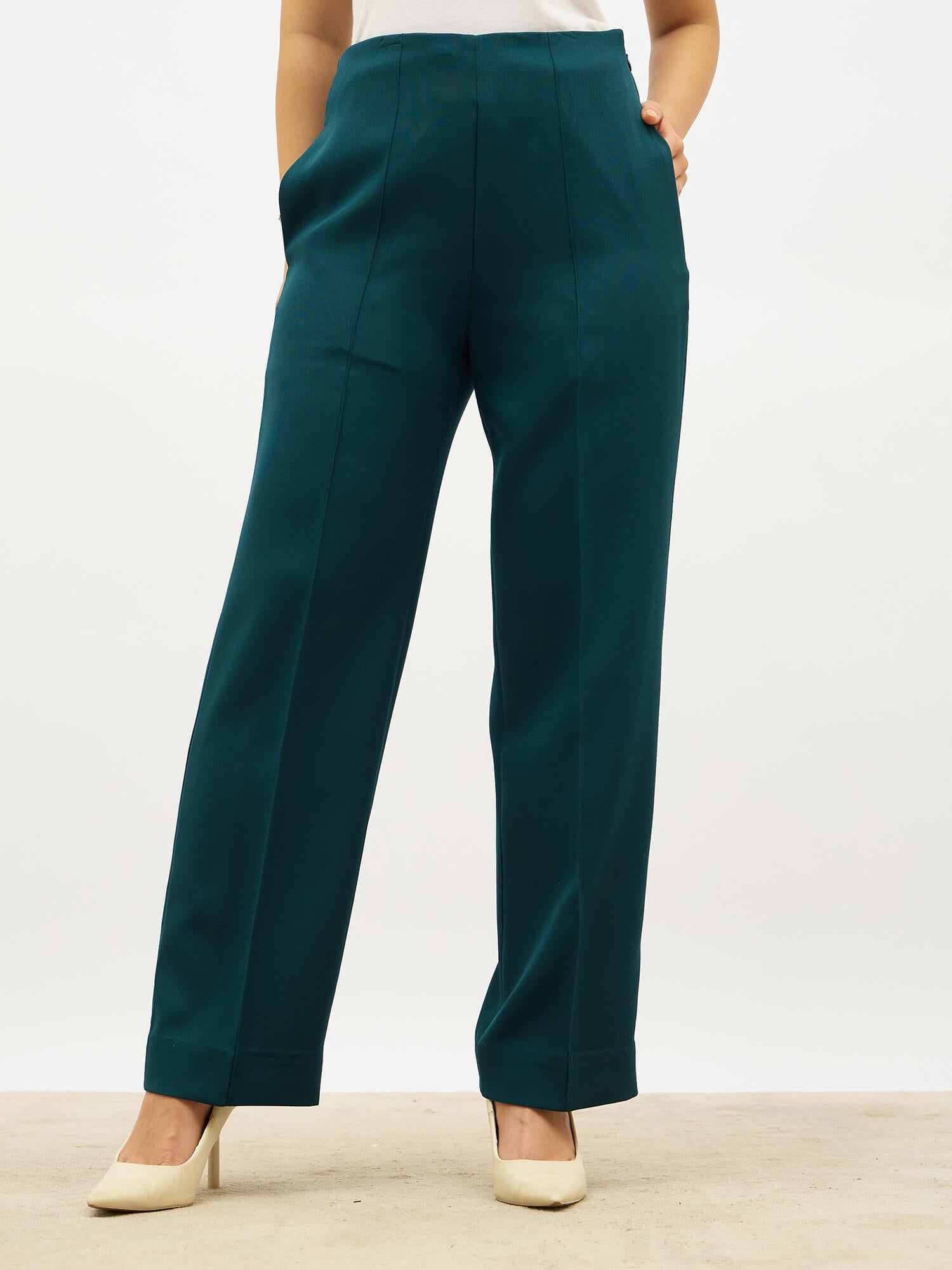 Determined High Rise Straight Trousers-Bottle Green