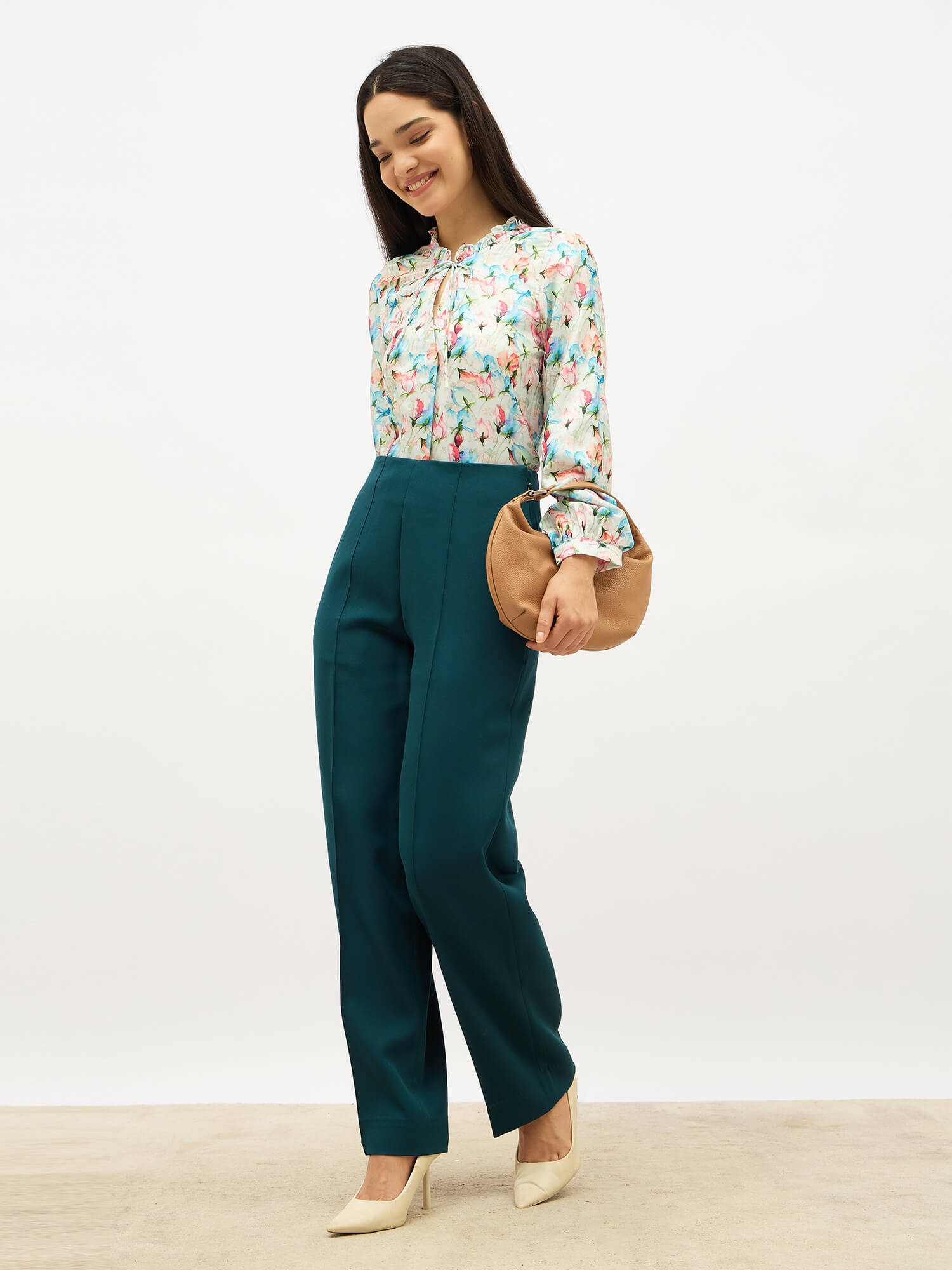 Determined High Rise Straight Trousers-Bottle Green