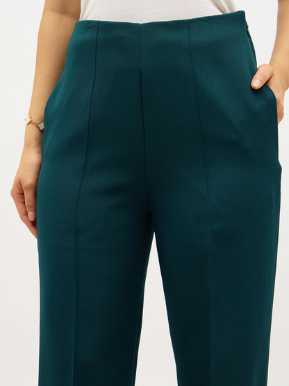 Determined High Rise Straight Trousers-Bottle Green