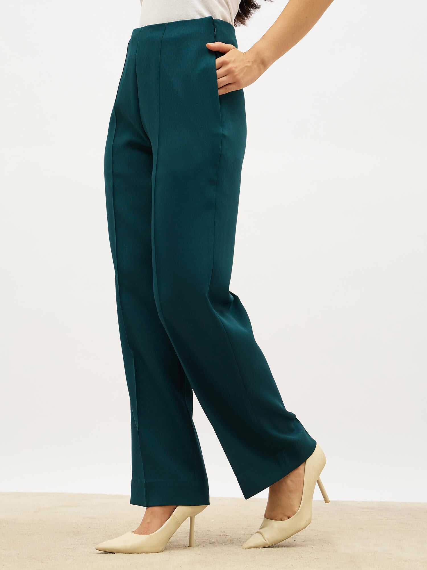 Determined High Rise Straight Trousers-Bottle Green