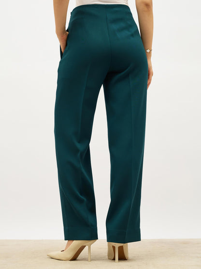Determined High Rise Straight Trousers-Bottle Green