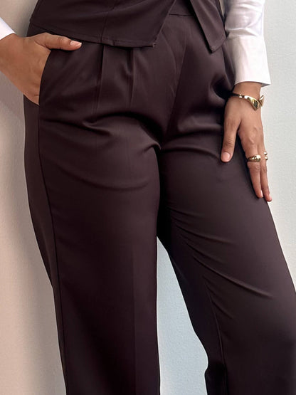 Cairen Pleated Pull-on Pants-Chocolate Brown