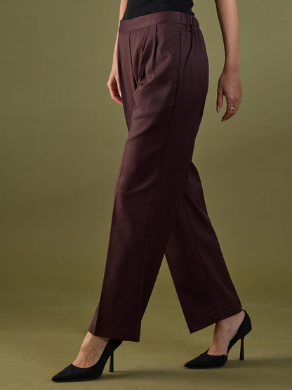 Cairen Pleated Pull-on Pants-Chocolate Brown