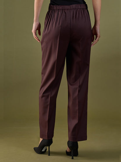 Cairen Pleated Pull-on Pants-Chocolate Brown