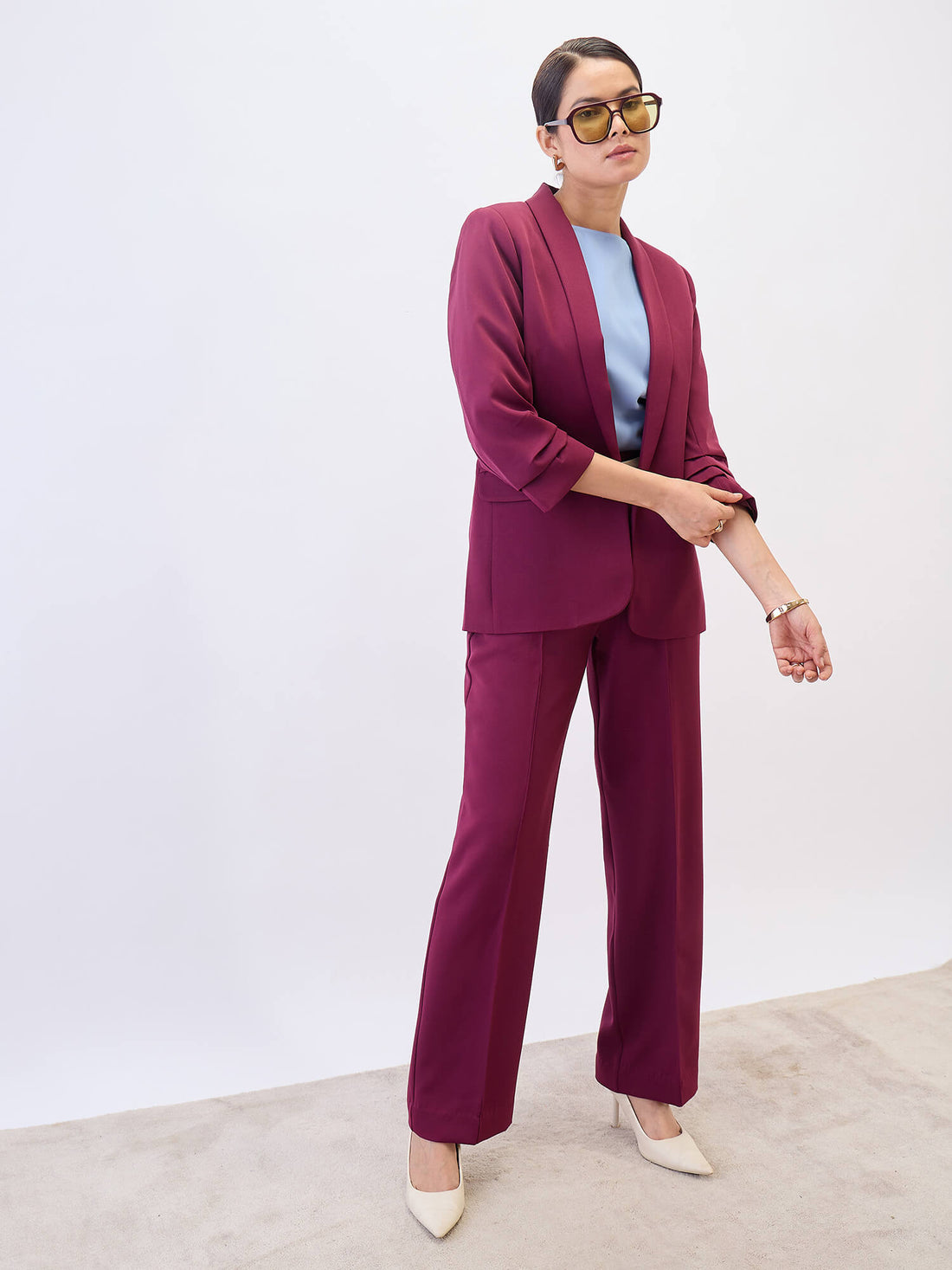Quaint Straight High Rise Pants-Wine