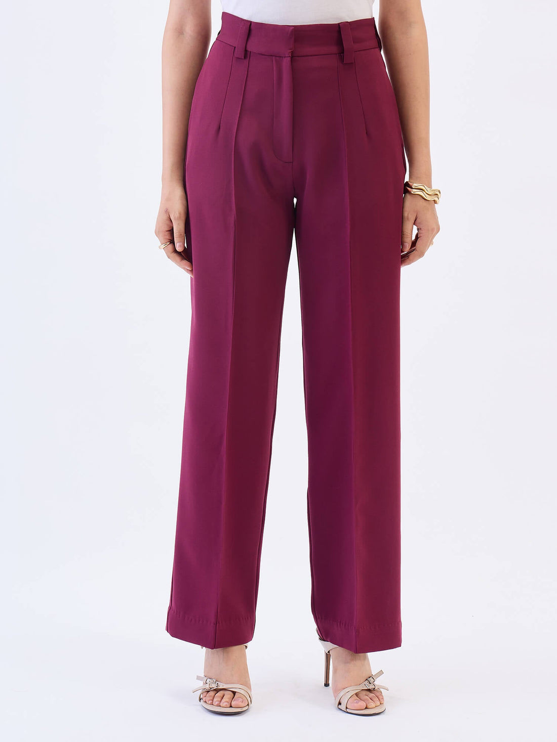 Quaint Straight High Rise Pants-Wine