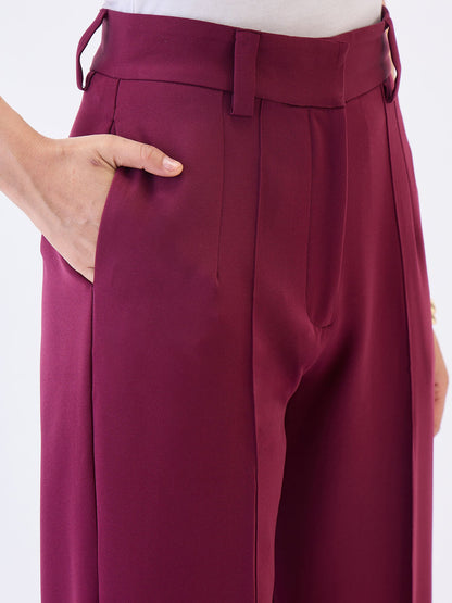 Quaint Straight High Rise Pants-Wine