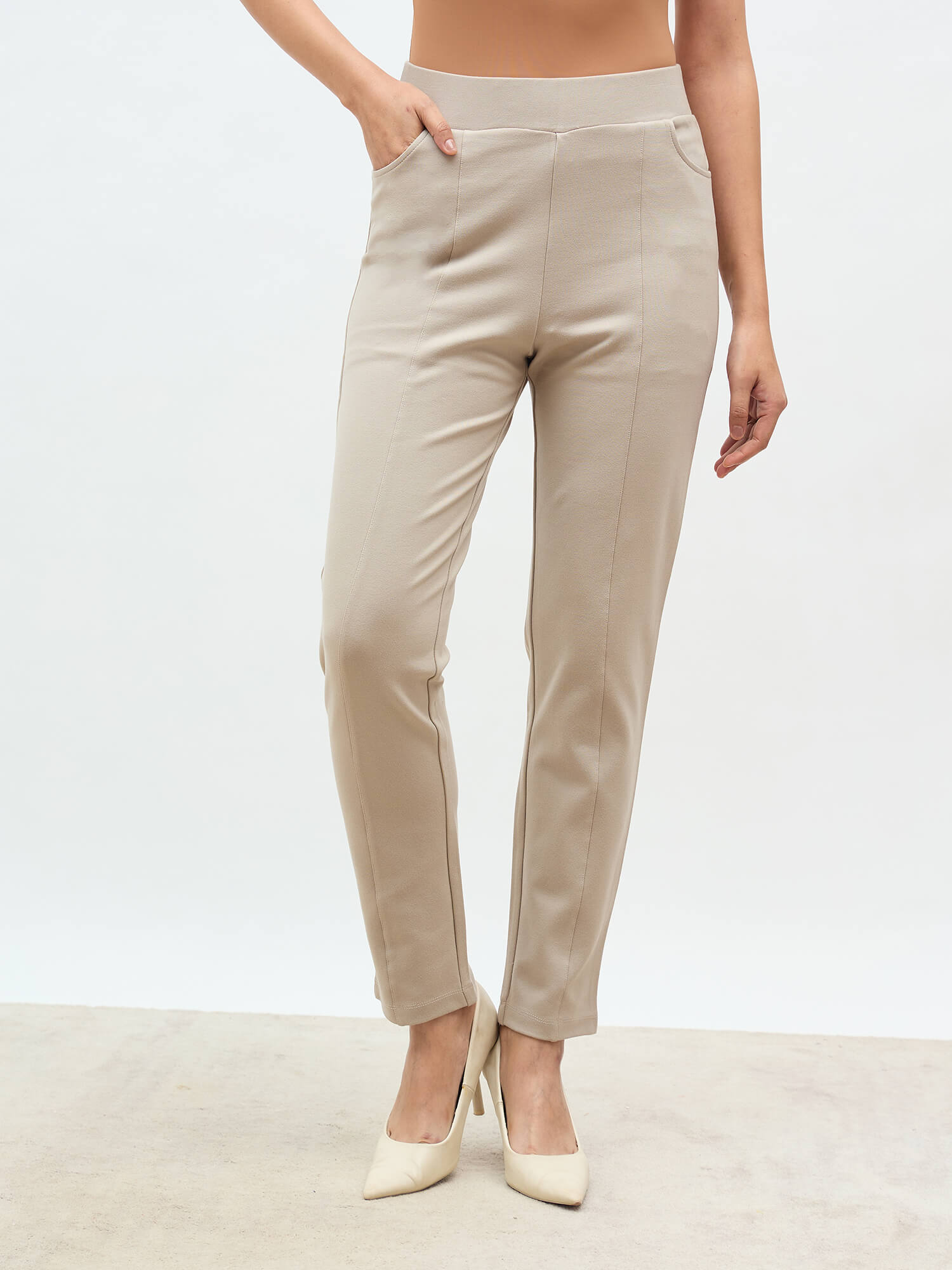 Flex Pull On Slim Jeggings-Taupe