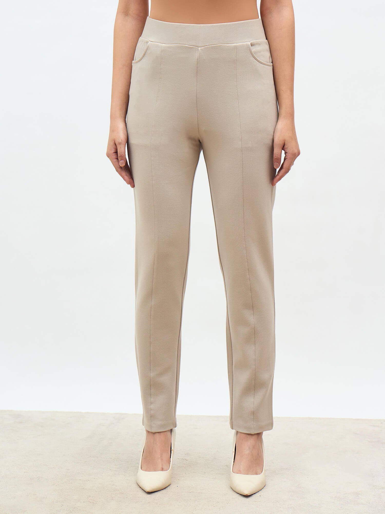Flex Pull On Slim Jeggings-Taupe