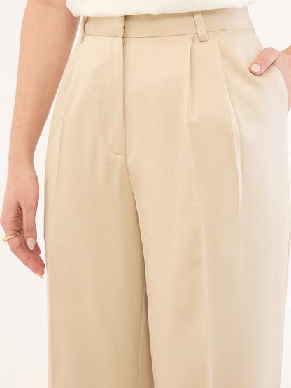 Sway Mid Rise Pleated Front Pants-Cream