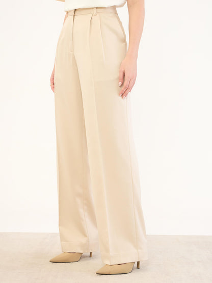 Sway Mid Rise Pleated Front Pants-Cream