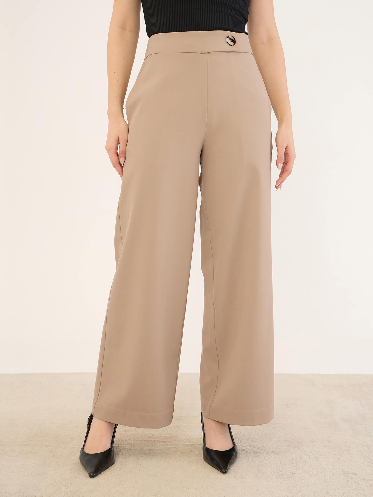Malley High Rise Wide Leg Pants -Beige