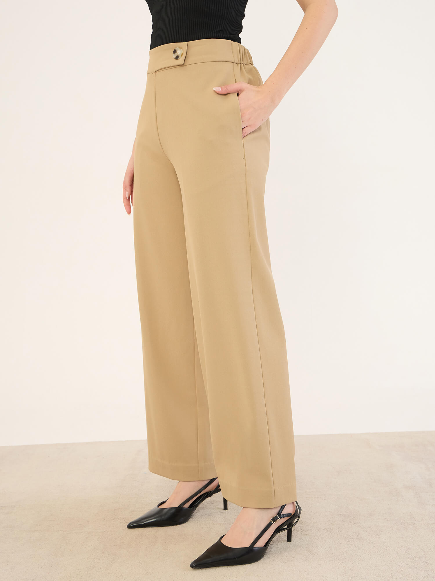 Malley High Rise Wide Leg Pants -Beige