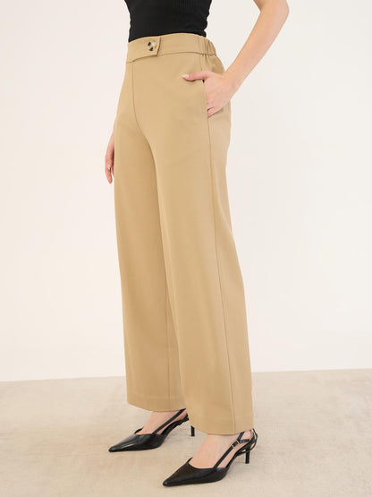 Malley High Rise Wide Leg Pants -Beige