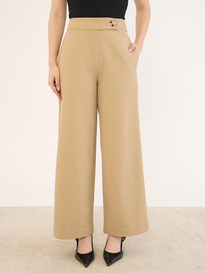 Malley High Rise Wide Leg Pants -Beige