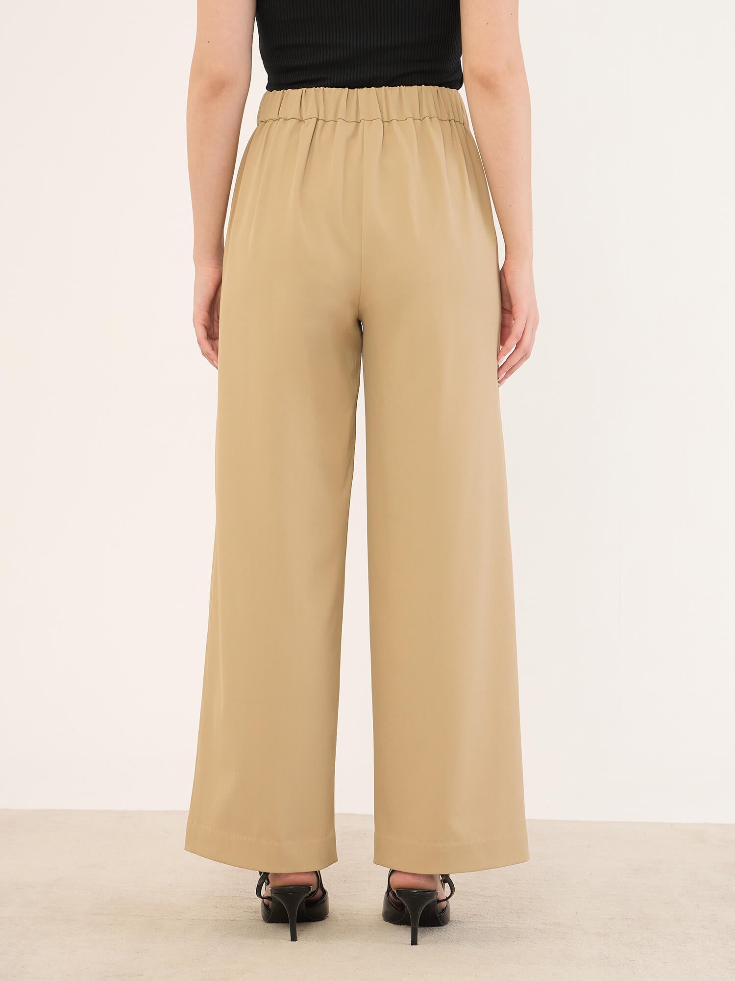 Malley High Rise Wide Leg Pants -Beige