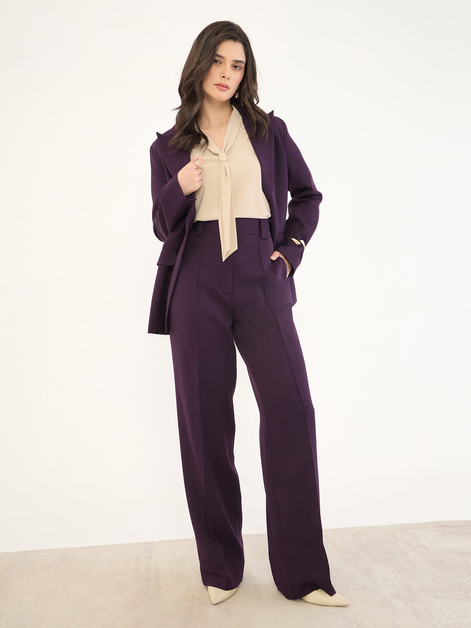 Quaint Straight High Rise Pants-Purple