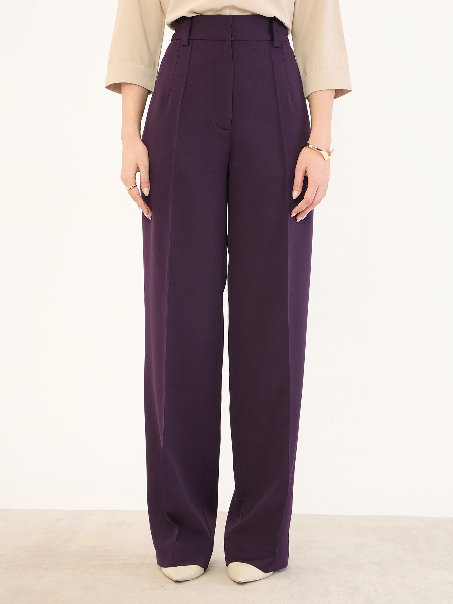 Quaint Straight High Rise Pants-Purple