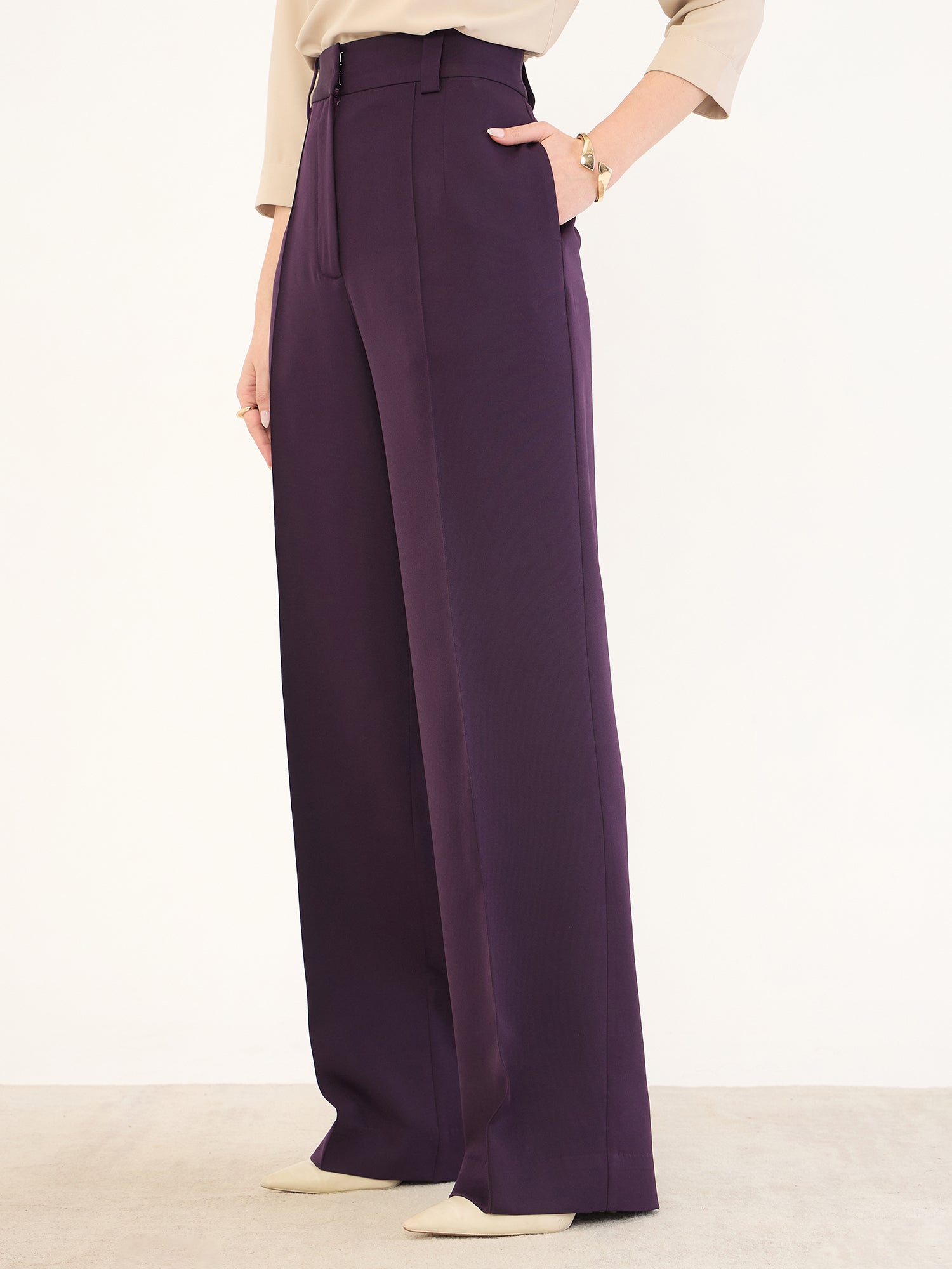 Quaint Straight High Rise Pants-Purple