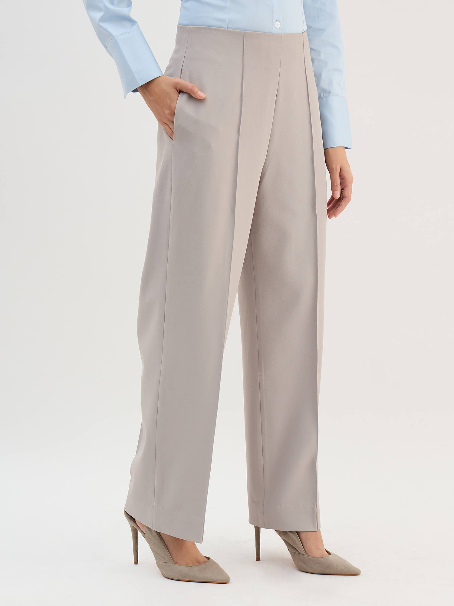 Determined High Rise Straight Trousers-Grey