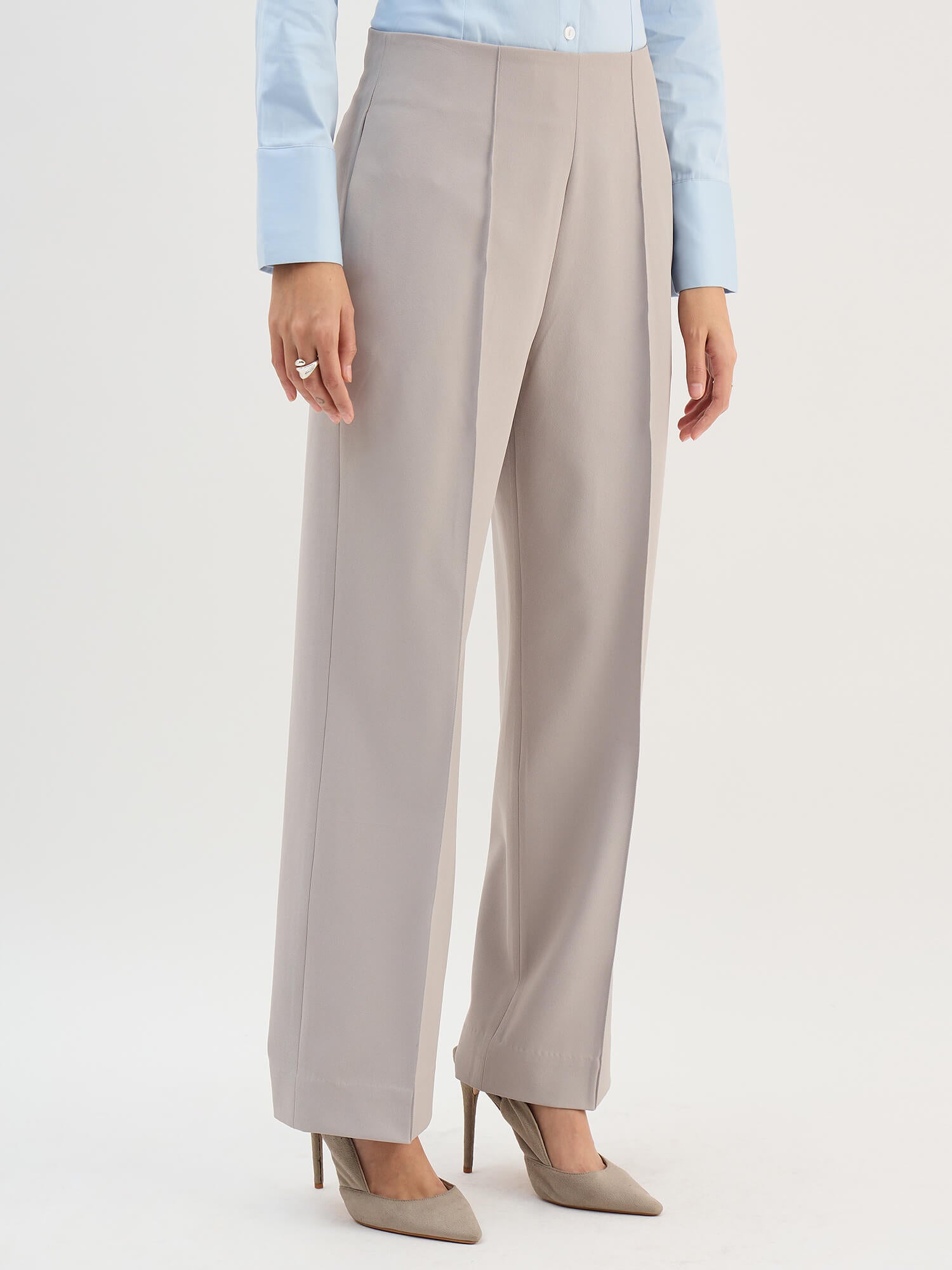 Determined High Rise Straight Trousers-Grey