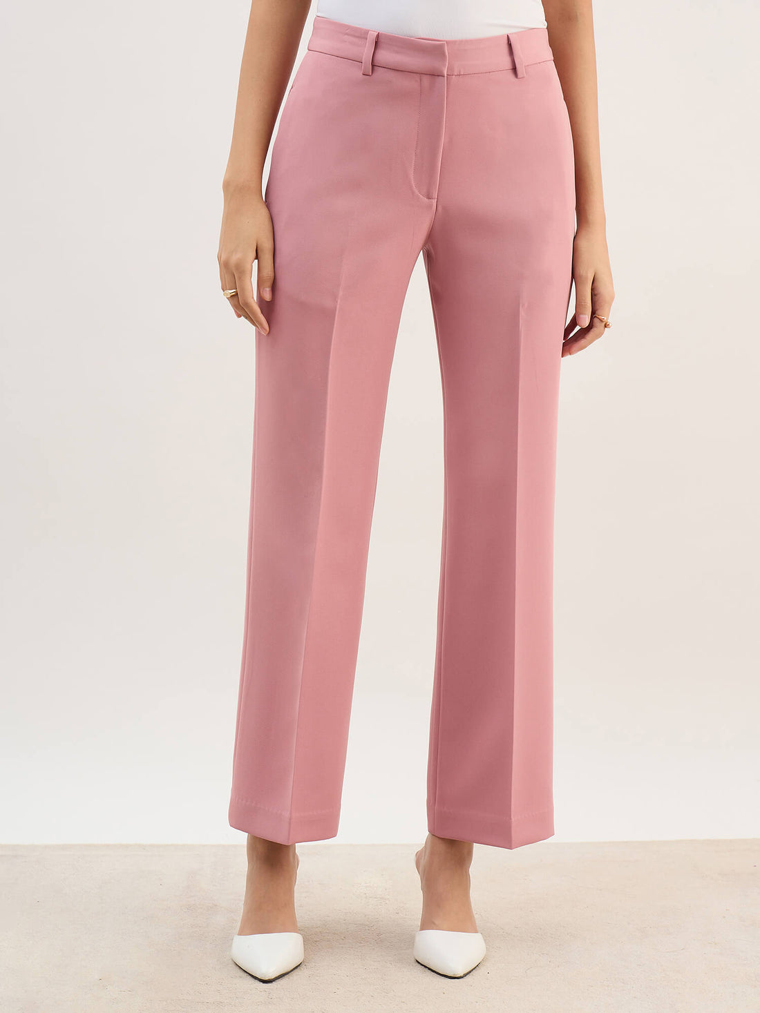 Tirana Mid Rise Straight Trousers-Dusty Pink