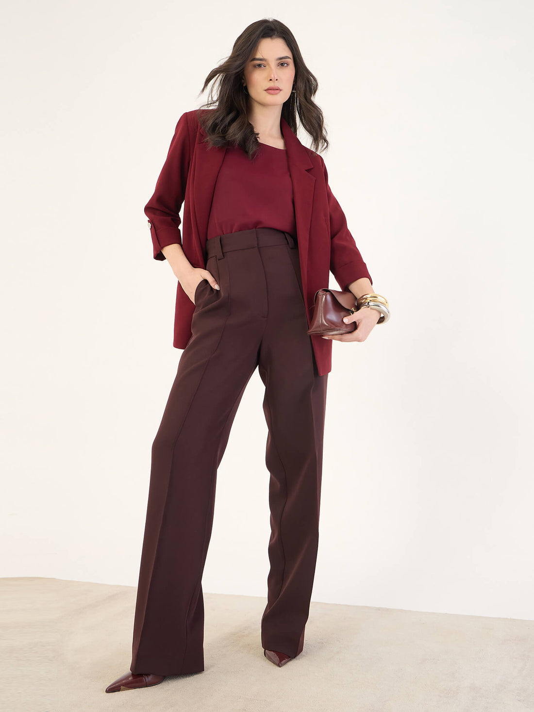 Quaint Straight High Rise Pants-Brown