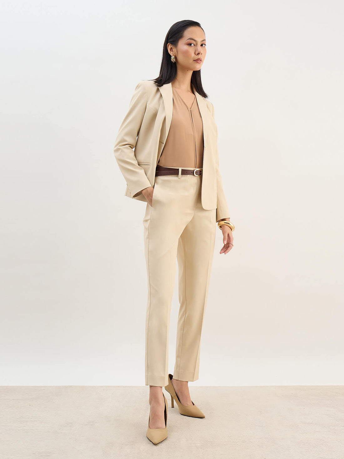 Elora Mid Rise Slim Pants-Ivory