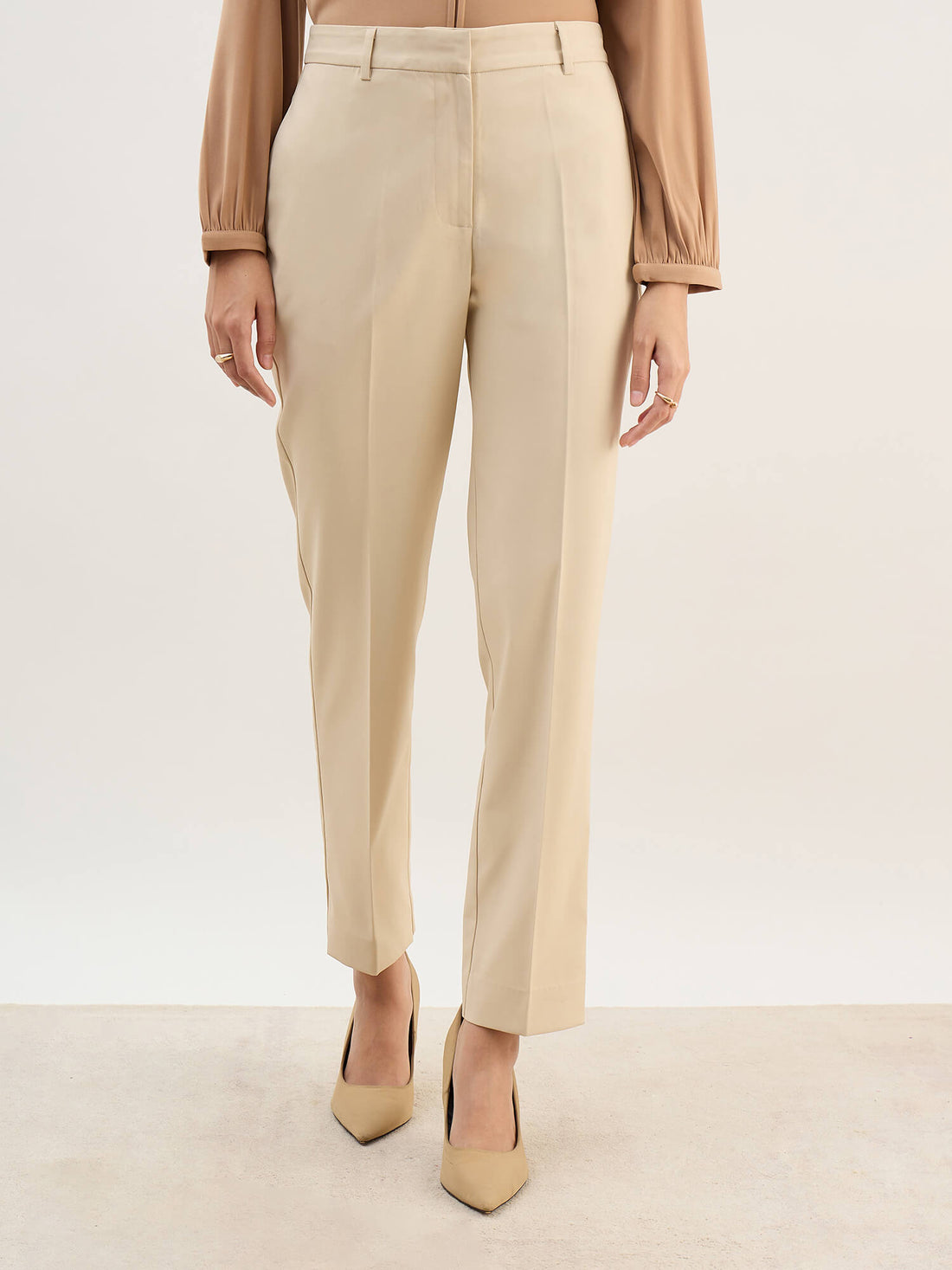 Elora Mid Rise Slim Pants-Ivory